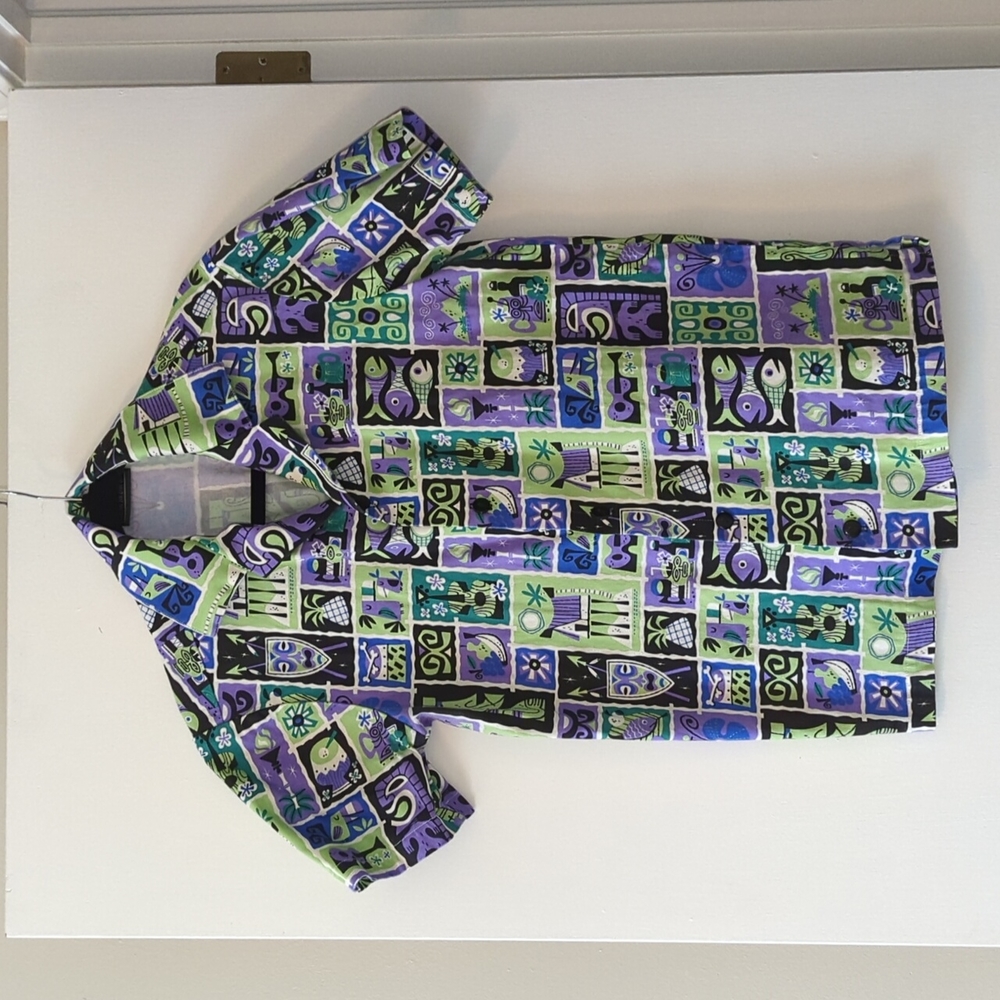 Couture For Everybody Tiki Tiles button down shirt